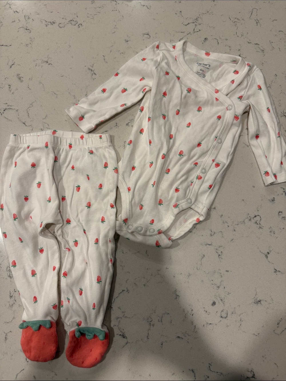 Carter's White Pajama Set with Pink Strawberry Print and Red Strawberry Footies